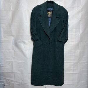 Anne Klein Coats Vintage Forest Green 100% Pure Wool Long Overcoat Single Button
